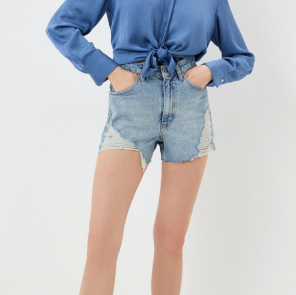 Topshop Ripped A line Mom Shorts In Mid Blue Size 8 NWT - Picture 5 of 11